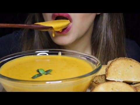 ASMR BUTTERNUT PUMPKIN SOUP GARLIC BREAD / RECIPE \ MUKBANG CREMA ASMR #asmr #mukbang #recipe #soup