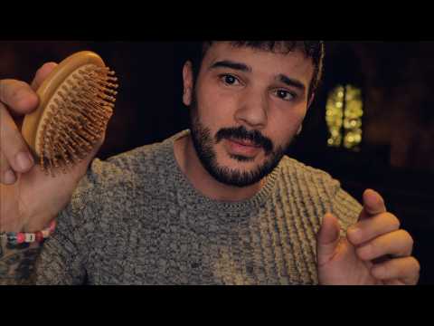 ASMR | Brushing You to Sleep - Wooden Comb Head Massage (Safe Male Personal Attention) Dark Room