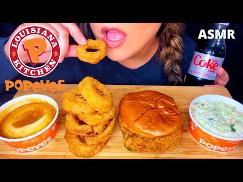 ASMR POPEYES CHICKEN SANDWICH & ONION RINGS MUKBANG | EATING SOUNDS