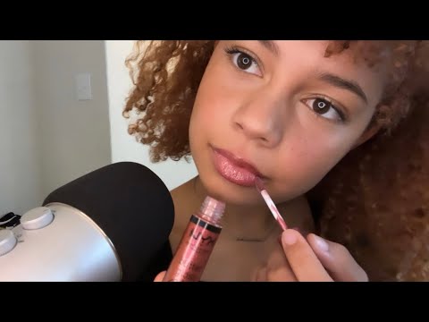 ASMR up-close lipgloss application 💋 (mouth sounds, kisses, lip gloss pumping, etc)