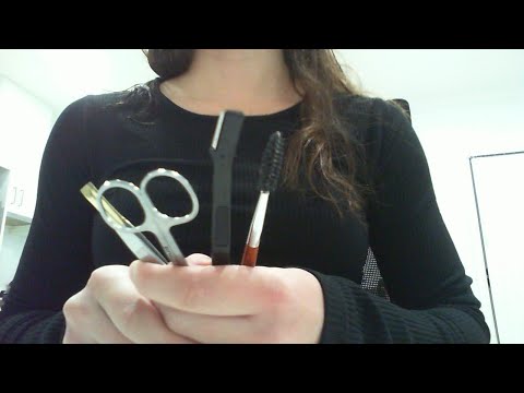 ASMR shaping your eyebrows (whispered) - tweezers, scissors, razor, brush