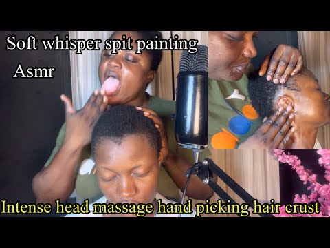 Asmr ✨intense head scratch Nape massage, Fake spit paint, hand picking hair crust