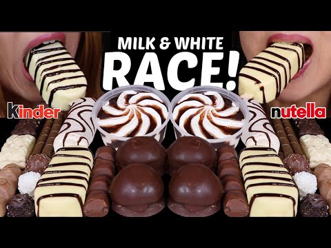 ASMR MILK VS WHITE CHOCOLATE RACE! MALTESERS ICE CREAM, BIG ZEBRA CAKE ...