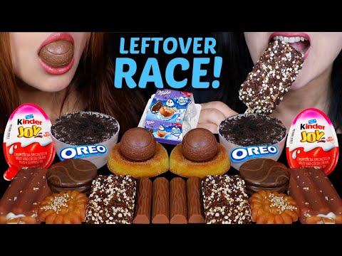 ASMR LEFTOVER DESSERT RACE! MILKA OREO CHOCOLATE BALLS, DONUTS, KINDER JOY EGGS, FERRERO, YAKGWA 먹방