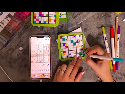 ASMR making new color sudoku cards for the wooden sudoku board