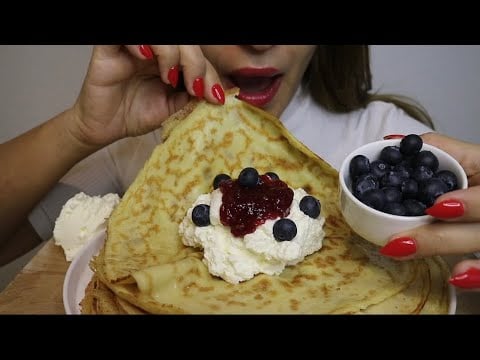 ASMR CREPES / WHIPPED CREAM / BLUEBERRIES / JAM / no talking / CREMA ASMR #asmr #crepes #cream #food