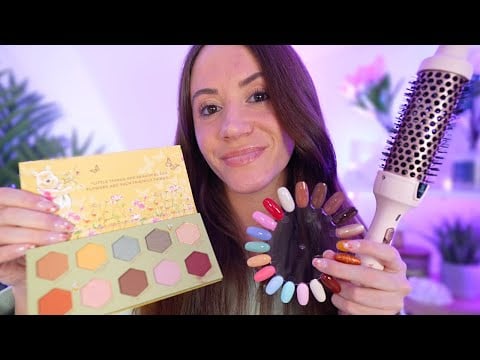 ASMR Doing Your Spring Makeup, Hair, & Nails 🌸 (layered sounds, personal attention)