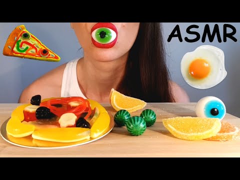 ASMR | Eating Gummy Pizza And Jelly Eyes (Candy, Sweets, Chewing Gum) | No Talking | Lady M. ASMR