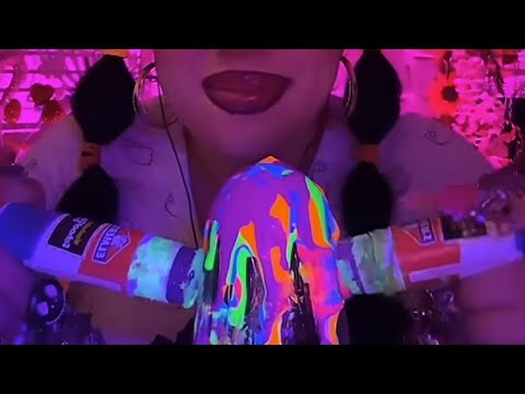 ASMR | Glue Sticks w Neon Paint🎨  ✨Misty Twins + Rainy Car Ride😴💤