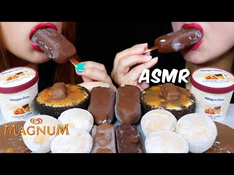 ASMR CARAMEL PARTY (MAGNUM ICE CREAM, SNICKERS, TWIX, CHEESECAKE, MOCHI) 리얼사운드 먹방 | Kim&Liz ASMR