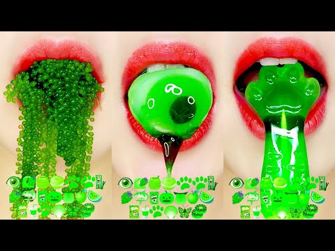 Emoji Green Food Challenge (honey jelly, kohakuto, candy) Eating Sounds [ASMR MUKBANG]