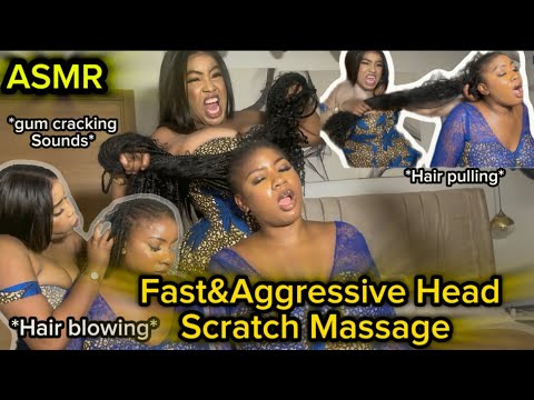 ASMR:FAST& INTENSE AGGRESSIVE BIG BRAIDS SCALP SCRATCH HAIR PLAY,GUM CRACKING SOUNDS@Francesasmr1