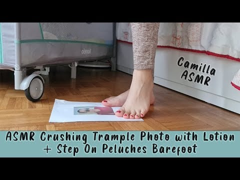 ASMR Crushing Trample Photo with Lotion + Step On Peluches Barefoot