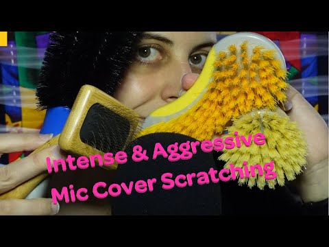 ASMR Intense & Aggressive Mic Cover Scratching With Stiff Bristle Brushes - No Whispers