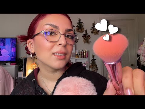 ASMR ☆ brushing your face with mouth sounds (tingly personal attention)