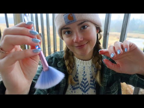 ASMR Brushing Your Face In The Rain! Unintelligible Whispering Layered Sounds