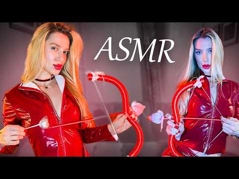 [4K USA ASMR] Be My Valentine? 💋 Red Vinyl Squeaks, Sweet Kisses & Heart Lollipop Licking