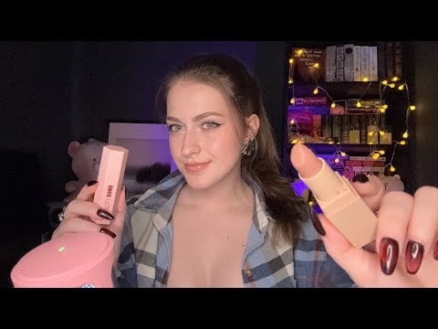 ASMR Doing Your Makeup •☆• fast and aggressive, soft whispers, lipstick, brushes