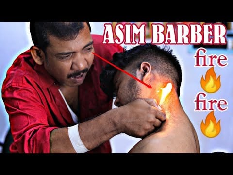 Fire burning🔥head shoulder massage by Asim barber | tingles tapping and scratching ASMR