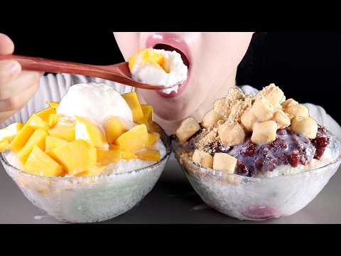 ASMR Mango & Red Bean Bingsu 🍧 Crunchy Shaved Ice 🧊 Eating Sounds (No Talking) Mukbang