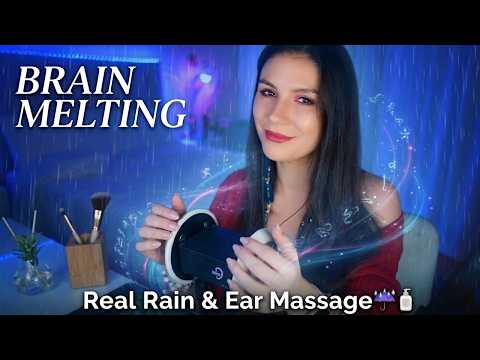 ASMR Ear Massage with Cream + Cozy Rain Outside ☔ No Talking