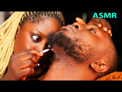 ASMR relaxing beard nitpicking,neck massage,no talking ingrown hair pullout, TINGLY MOUTH SOUND.