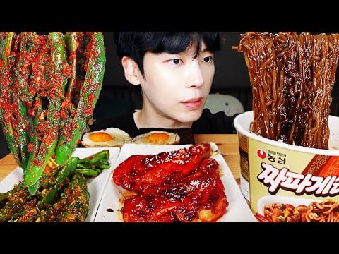MUKBANG | 직접 만든 오이고추 김치 레시피 & 짜파게티, 양념치킨, 계란 먹방 | RECIPE KOREAN HOME FOOD