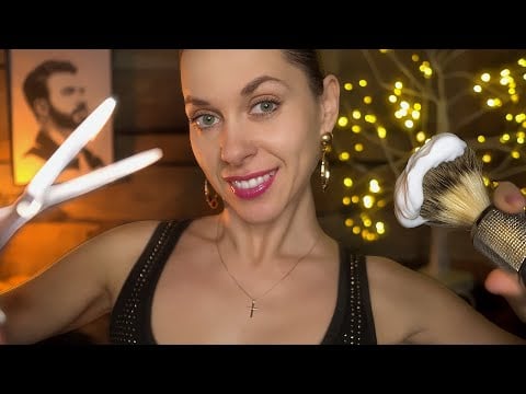 ASMR Sleep-inducing haircut for men ROLEPLAY, Shave and oil massage and RAIN, Personal Attention