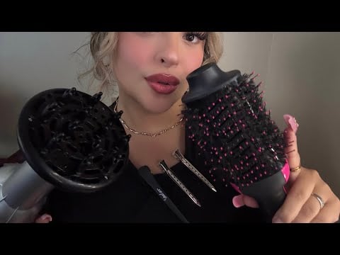 ASMR Quick Hairstyle Before You Leave - Blowout Look ✨ Blow Drying & Diffusing 🎀