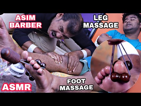 ASMR asim barber leg massage-remove your whole day stress by pain relief oil and asmr instrument