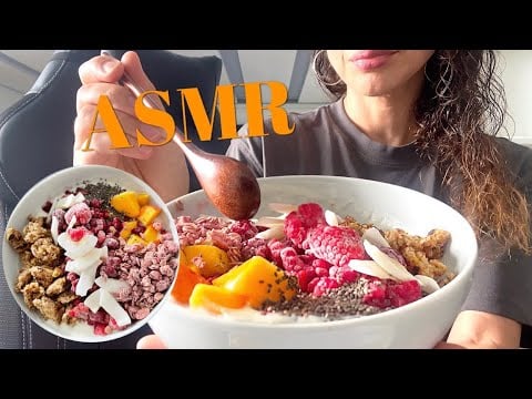 ASMR| Yogurt Bowl with Fruits & Oat Clusters 🥣🍌🍓🥥🍑 #yogurtbowl #mukbang 