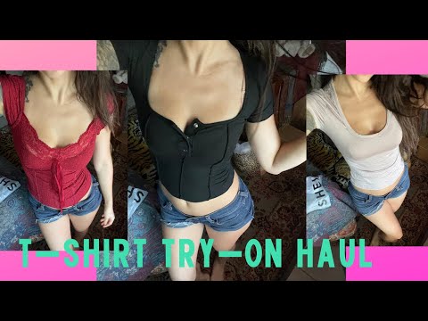 ASMR SHEIN soft spoken cropped t-shirt try on haul. crinkling, fabric sounds. Lofi. Fall 2024