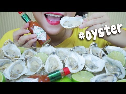 ASMR MINI MILK OYSTER PLATTER WITH TABASCO SAUCE , SLURPING EATING SOUNDS | LINH-ASMR