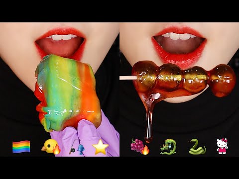 ROASTED JELLY ASMR ROLL UPS ICE CREAM ASMR CANDIED JELLY MUKBANG EMOJI FOOD ASMR 🏳️‍🌈