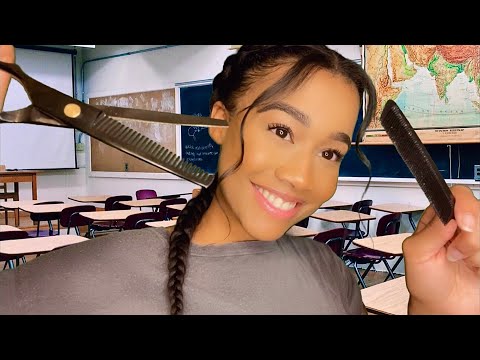 ASMR Bestie Does Your Hair in Class | Fast & Aggressive Haircut Role-play 💇‍♀️