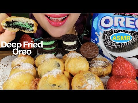 ASMR 오레오 튀김, 오레오 우유 리얼사운드 먹방 |DEEP FRIED OREO +Oreo and Milk EATING SOUND| CURIE.ASMR