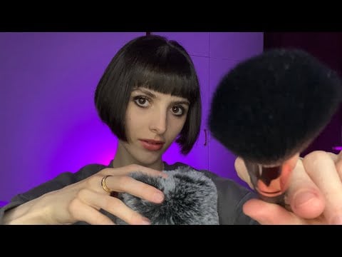ASMR Camera & Face Brushing with Fluffy Mic Scratching (personal attention, layered sounds)