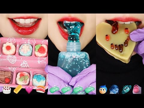 11MINUTES EMOJI EATING ASMR FOR SLEEP, INSIDE OUT FOOD ASMR,  WAX CANDY HONEY JELLY ASMR 😆