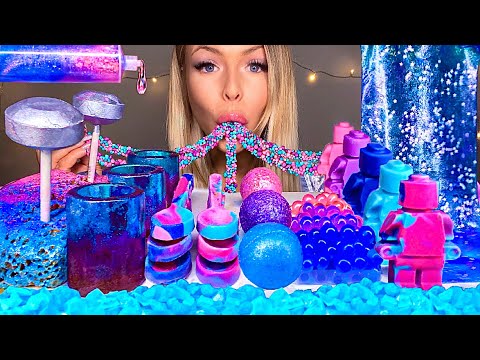 ASMR *GALAXY FOOD* EDIBLE LEGO MAN, EARTH JELLY, SPOON, SHOT GLASSES, JELLO SHOOTER, BOBA MUKBANG 먹방