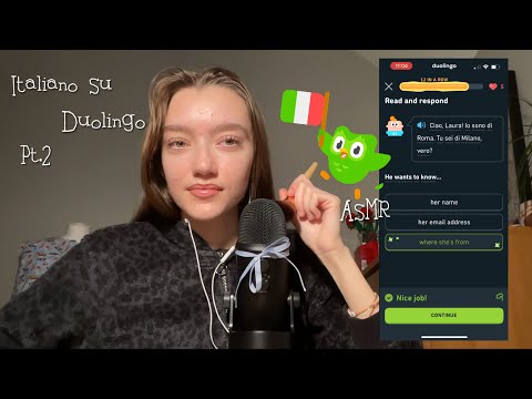 ASMR in Italiano su Duolingo Pt.2| Duolingo in Italian | Clicky whispers + Mic brushing