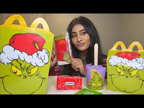 ASMR McDonald’s GRINCH MEAL MUKBANG | Satisfying Eating Sounds & Holiday Vibes