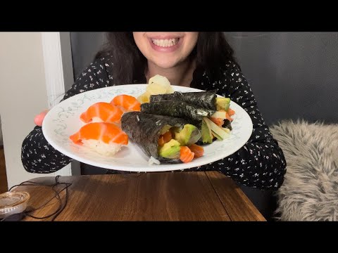 SUSHI CONE ASMR *SALMON AVOCADO AND SPICY CALIFORNIA*