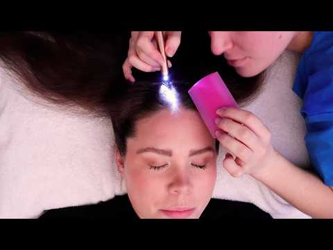 [ASMR] Real Person Scalp and Skin Check Exam with Light, Magnifier and Brushing