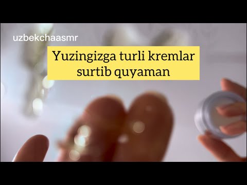 ASMR. Yuzga parvarish. Turli krem va kupik ozozlari. Barmoqlar bilan massaj