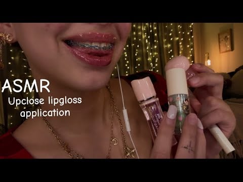 ASMR upclose lipgloss application ✨( sensitive sounds )