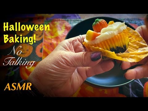 Halloween baking! (No talking version) Candy Corn Cheesecakes! Stirring, measuring & mixing!