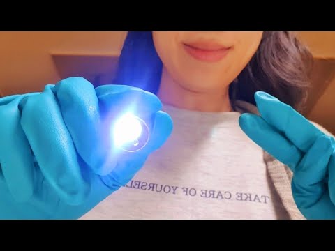 ASMR Cranial Nerve Exam With Latex Gloves 👩‍⚕️🩺 eye ear checkup, focus test, follow light, medical