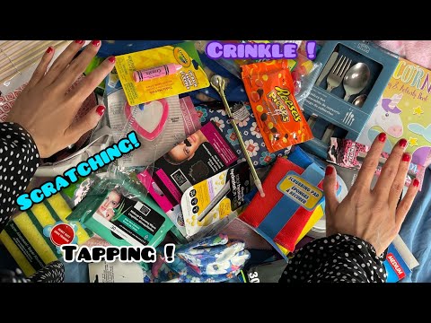 ASMR Tapping and Scratching ( & Crinkle!) - Dollar Store Haul! (WHISPERING)