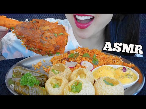 ASMR EATING LAMB SHANK BIRYANI + PANI PURI + VINE LEAVES (EATING SOUNDS) NO TALKING | SAS-ASMR