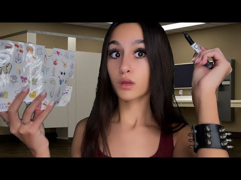 ASMR| EMO girl gives you $5 TATTOOS in the school BATHROOM? 😳